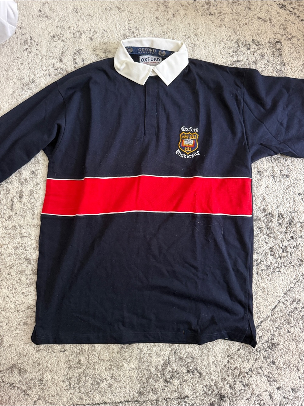 VINTAGE Oxford Navy Rugby Shirt with Red Stripe